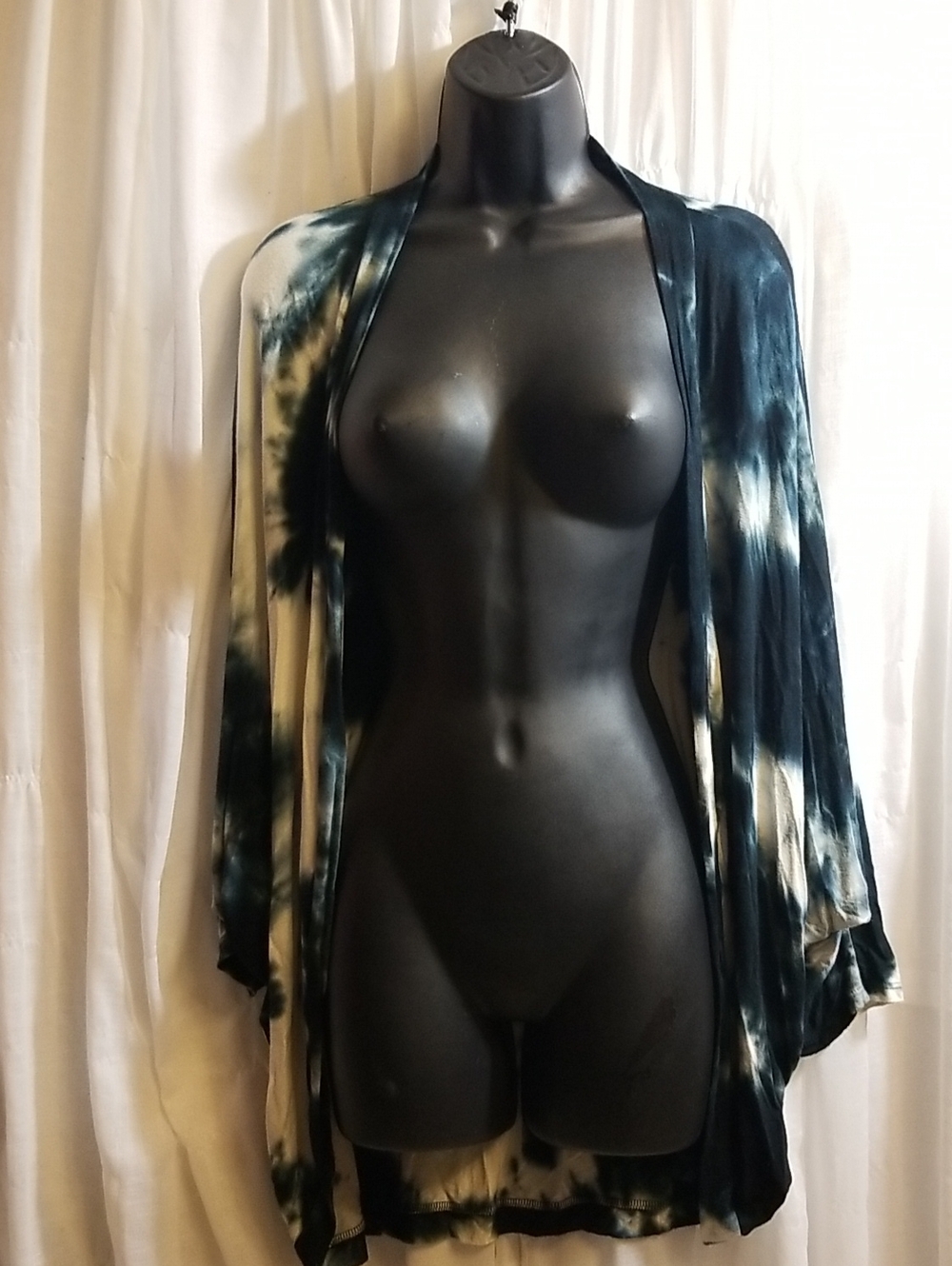 Tie-Dye Open Front Kimono Cardigan in Navy and Cream